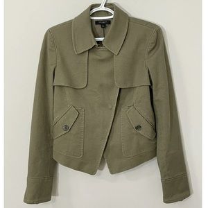 Ann Taylor Moto Cropped Military Green Canvas Jacket